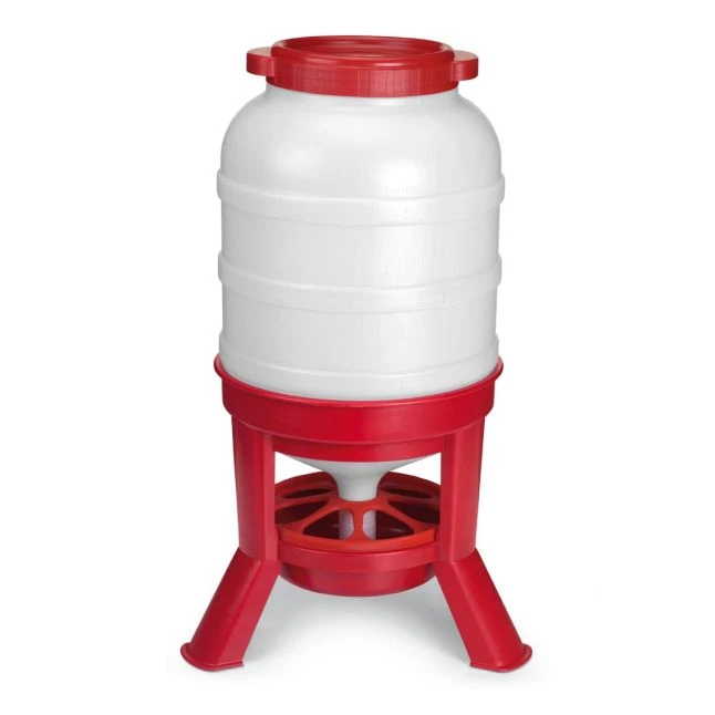 Mangeoire à Trémie Poule En Plastique Avec Pieds 40L Rouge Et Blanche - Gaun 3 Mangeoire à Trémie Poule En Plastique Avec Pieds 40L Rouge Et Blanche - Gaun