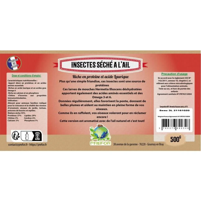 Insectes Séchés à Picorer Pour Poules Larves De Mouche Soldat à L’ail Seau 500g - Prefor 4 Insectes Séchés à Picorer Pour Poules Larves De Mouche Soldat à L’ail Seau 500g - Prefor – Image 2