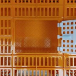 Cage Transport Petites Volailles 67x45x15cm 2 Portes Orange Et Blanche -Volaille Magasin cage transport volailles 67x45x15 aytav detail dessus ouverte