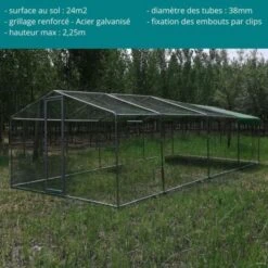 Enclos Poulailler 24m² Tubes 38mm H2,25m - Parc Grillagé Renforcé 8x3m - Acier Galvanisé -Volaille Magasin p007 cp007e1 description 1 1