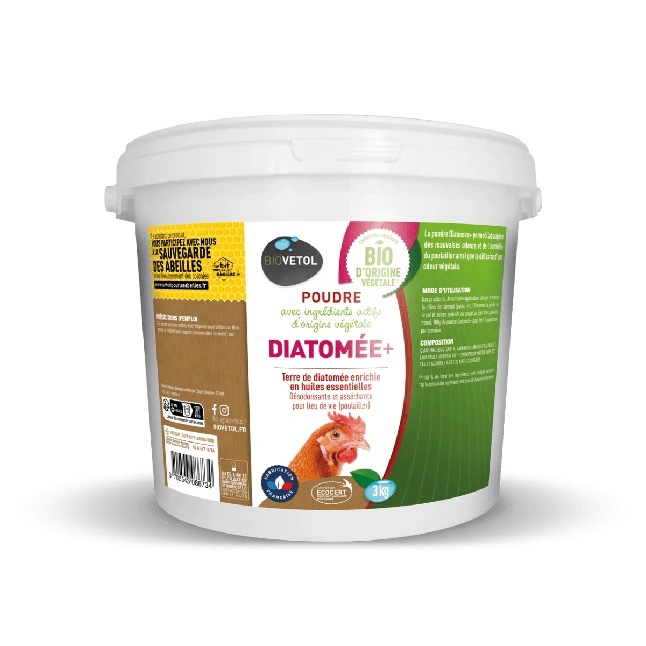 Terre De Diatomée Pour Poule Enrichie En Huiles Essentielles Diatomée+ 3KG - Biovetol