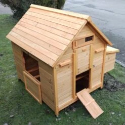 Poulailler Cémani XL Toit Bois 6 à 10 Poules -Volaille Magasin poulailler bois cemani xl 6 8 poules profil ouvert