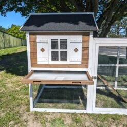 Poulailler Brahma Toit Shingle 6 à 8 Poules Bois FSC 24 Poulailler Brahma Toit Shingle 6 à 8 Poules Bois FSC -Volaille Magasin poulailler brahma vue avant tiroir dejection ouvert