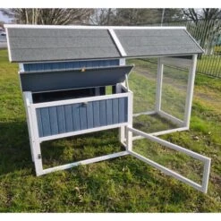 Poulailler Deluxe Bleu Toit Shingle Gris 10 à 12 Poules -Volaille Magasin poulailler deluxe 12 poules bleu cote ouvert