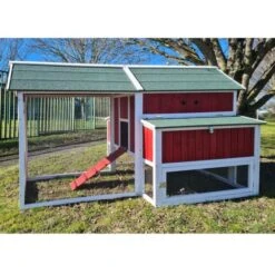 Poulailler Deluxe Rouge Toit Shingle Vert 10 à 12 Poules V3.0 -Volaille Magasin poulailler deluxe rouge toit vert 12 poules vue cote gauche