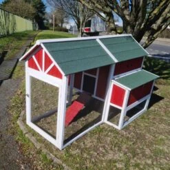 Poulailler Deluxe Rouge Toit Shingle Vert 10 à 12 Poules V3.0 -Volaille Magasin poulailler deluxe rouge toit vert 12 poules vue toit gauche