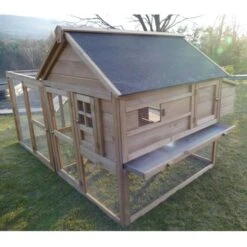 Poulailler Plymouth Toit Shingle Ouvrant 4 à 6 Poules Bois FSC Avec Extension Parc Grillagé 18 Poulailler Plymouth Toit Shingle Ouvrant 4 à 6 Poules Bois FSC Avec Extension Parc Grillagé -Volaille Magasin poulailler plymouth 6 8 poules bois fsc vue de cote 2