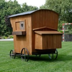 Poulailler Roulotte Toit Tôle 6 à 10 Poules Mobile -Volaille Magasin poulailler roulotte profil arriere