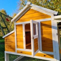 Poulailler Toit Renforcé M Toit Plastique 6 à 8 Poules -Volaille Magasin poulailler toit renforce 6 a 8 poules vue trappe