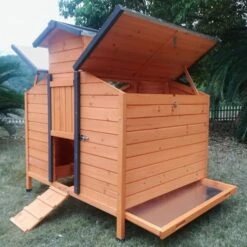 Poulailler Farmer L Toit En Tôle Ouvrant 4 à 6 Poules Bois FSC -Volaille Magasin poulailler farmer l bois fsc ouvert 1