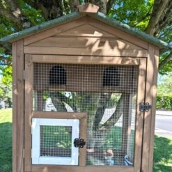 Volière Pour Oiseaux En Bois Double Toit Shingle -Volaille Magasin voli re oiseaux ext rieur 2 parties focus partie haute