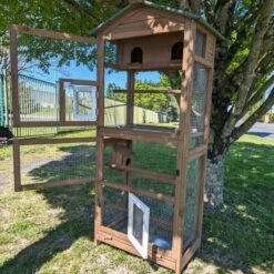 Volière Pour Oiseaux En Bois Double Toit Shingle -Volaille Magasin voli re oiseaux ext rieur 2 parties tout ouvert