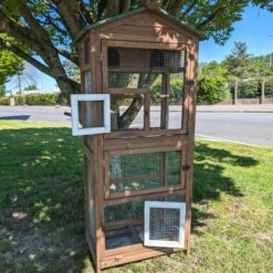 Volière Pour Oiseaux En Bois Double Toit Shingle -Volaille Magasin voli re oiseaux ext rieur 2 parties vue avant petites fen tres